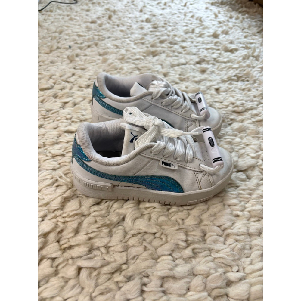 Girls' Puma White & Blue Sparkle Sneakers Size 13 (Little Girl) lace up - Picture 1 of 9